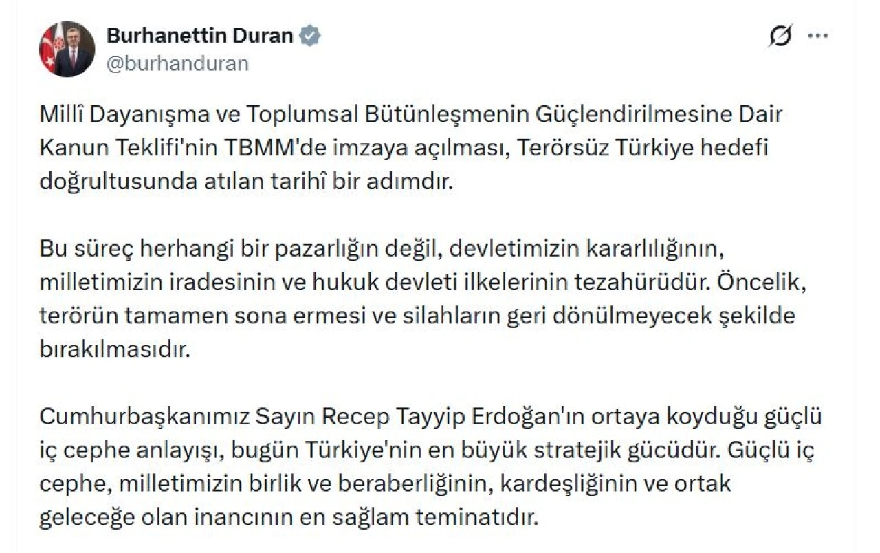 İletişim Başkanı Duran: &Ouml;ncelik, ter&ouml;r&uuml;n tamamen sona ermesidir