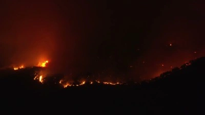 Aydın &Ccedil;ine'de 9 saattir devam eden yangında alevler geceyi aydınlattı